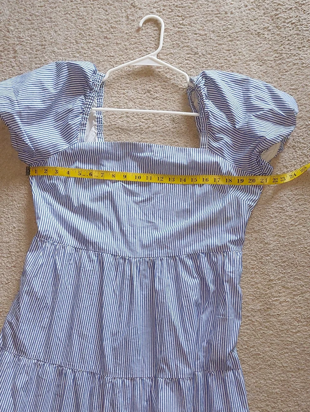 J.Crew Blue White Striped Tiered Puff Sleeve Midi Dress Sz 18